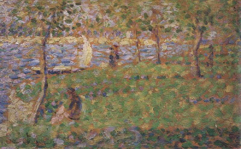 Georges Seurat Etude pour Moyenne Distance,gauche,avec Bateau a Voile France oil painting art